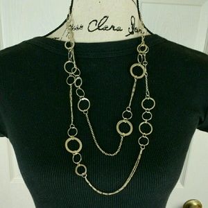 Layered silver tone necklace with large circles